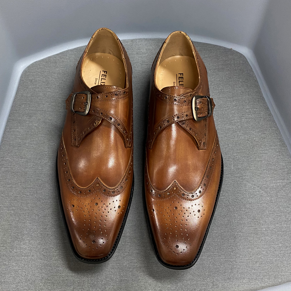 brown formal shoes wing tips